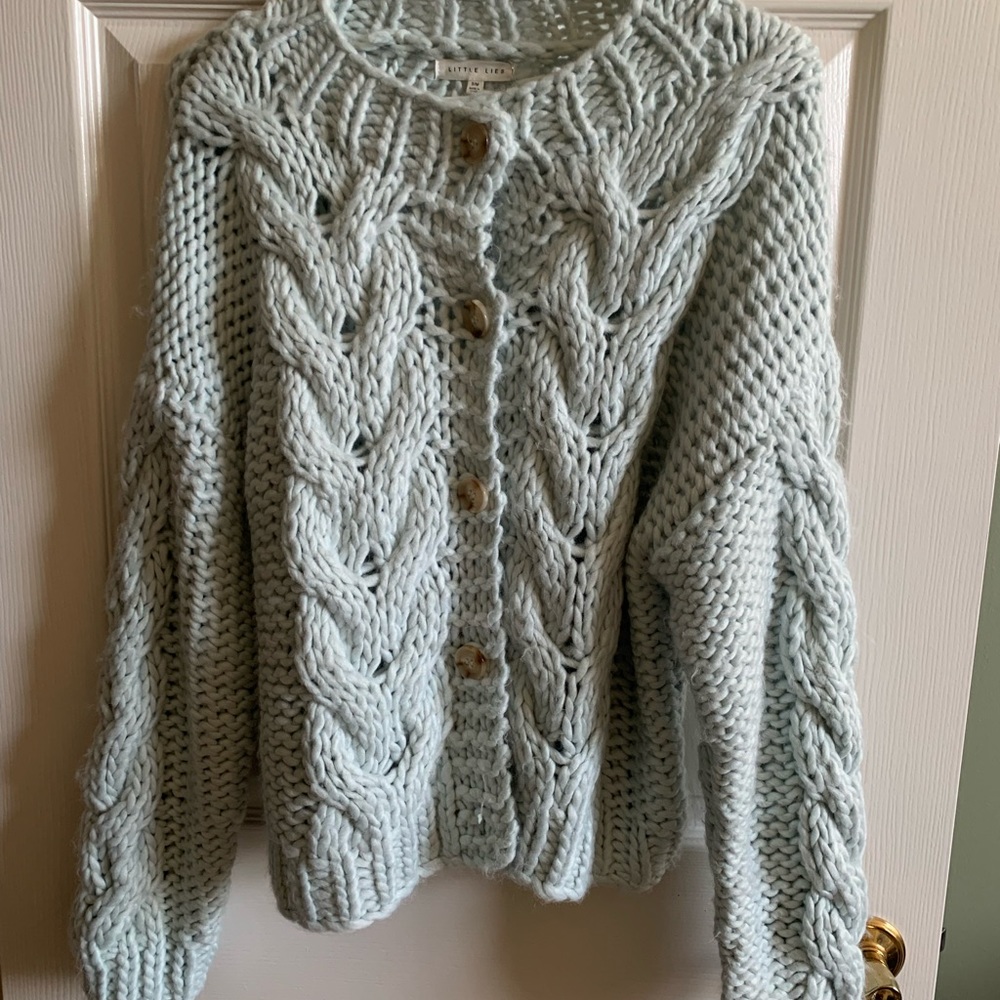 Light Blue Cardigan. New With Tags..  Never Worn . Purchased from a Boutique